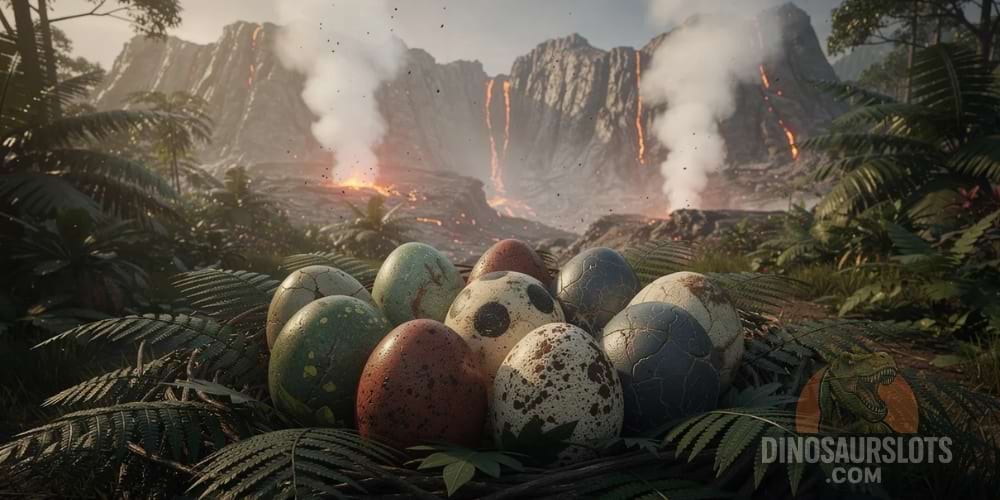 Dinosaur eggs and online slots symbols.